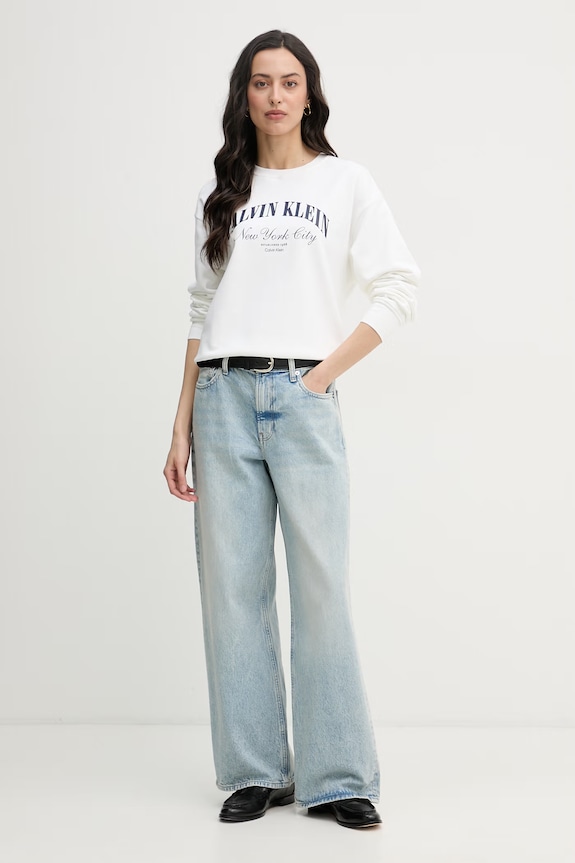 Calvin Klein Jeans mikina dámska bavlnená LV047F818G béžová SS26