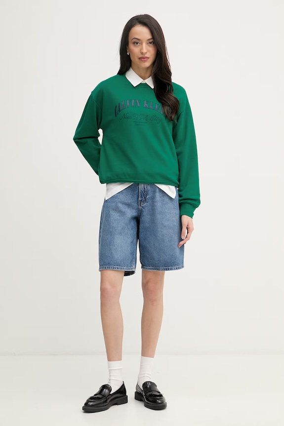 Calvin Klein Jeans mikina dámska bavlnená LV047F818G zelená SS26