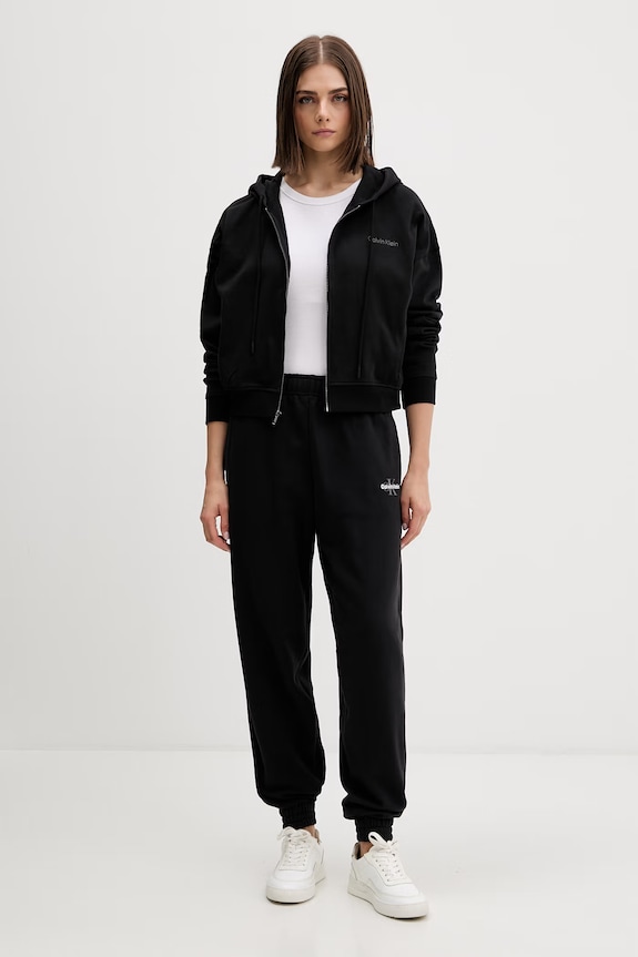 Calvin Klein Underwear mikina na zips s kapucňou dámska bavlnená LV00QS7599 čierna SS26