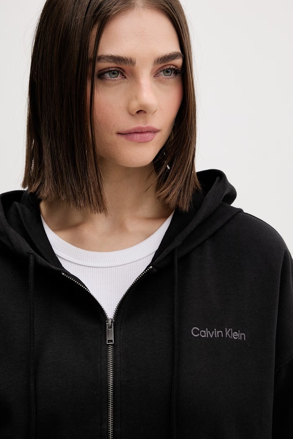 Calvin Klein Underwear mikina na zips s kapucňou dámska bavlnená čierna LV00QS7599