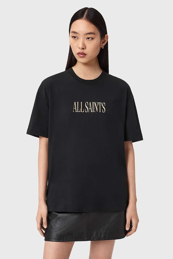 Βαμβακερό μπλουζάκι AllSaints CORA στάμπα μαύρο W033JE