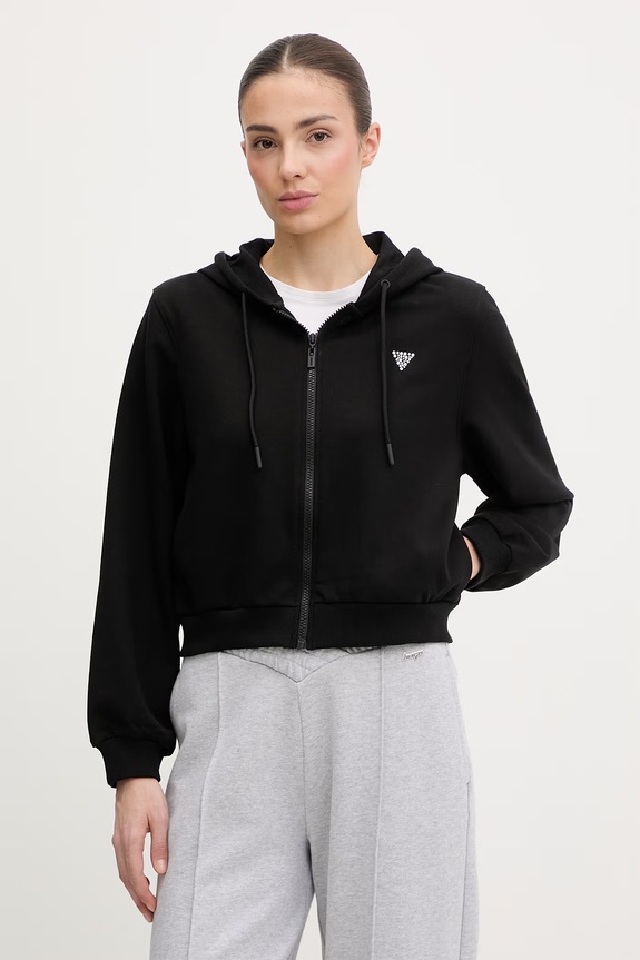 Îmbrăcăminte Guess hanorac cu fermoar pentru femei SILVY V6GQ15.K3093 negru