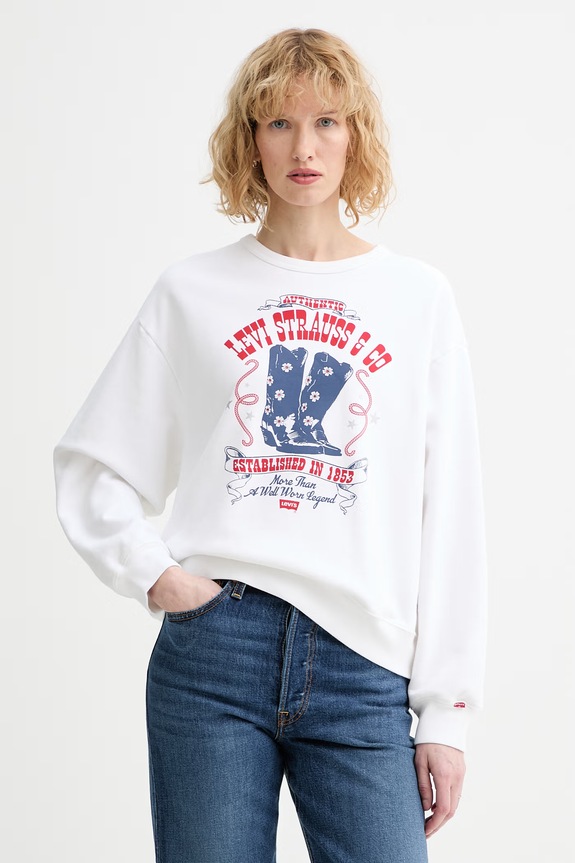 Levi's hanorac de bumbac GRAPHIC HERITAGE CREW imprimeu alb A7288.0112