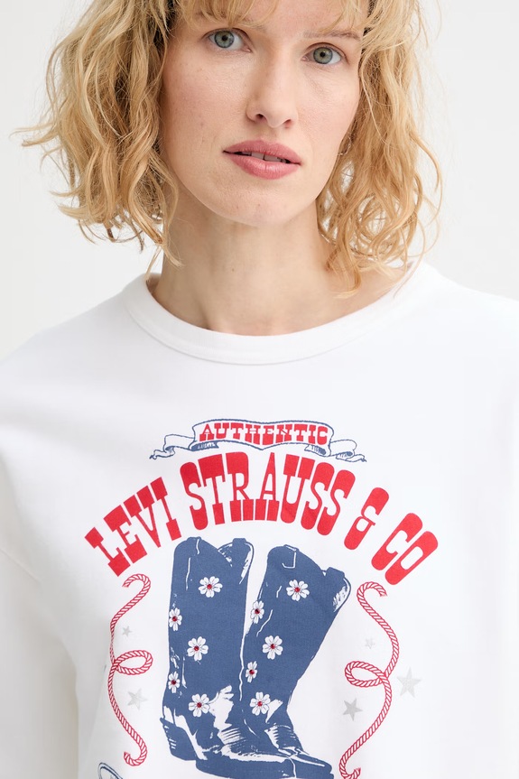 Levi's hanorac de bumbac GRAPHIC HERITAGE CREW alb A7288.0112