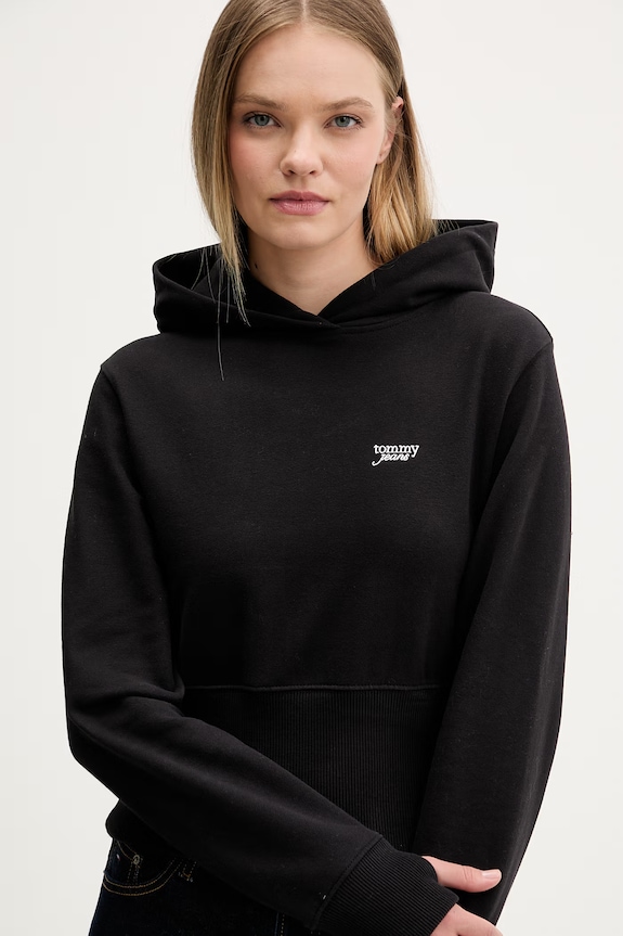 Tommy Jeans bluza z kapturem damska bawełniana czarny DW0DW22355