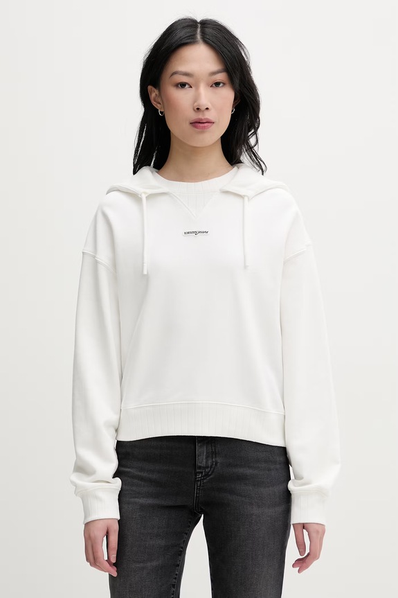Tommy Jeans bluza z kapturem damska bawełniana biały DW0DW22356