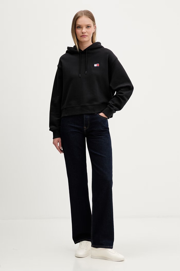 Tommy Jeans bluza z kapturem damska bawełniana DW0DW22357 czarny SS26