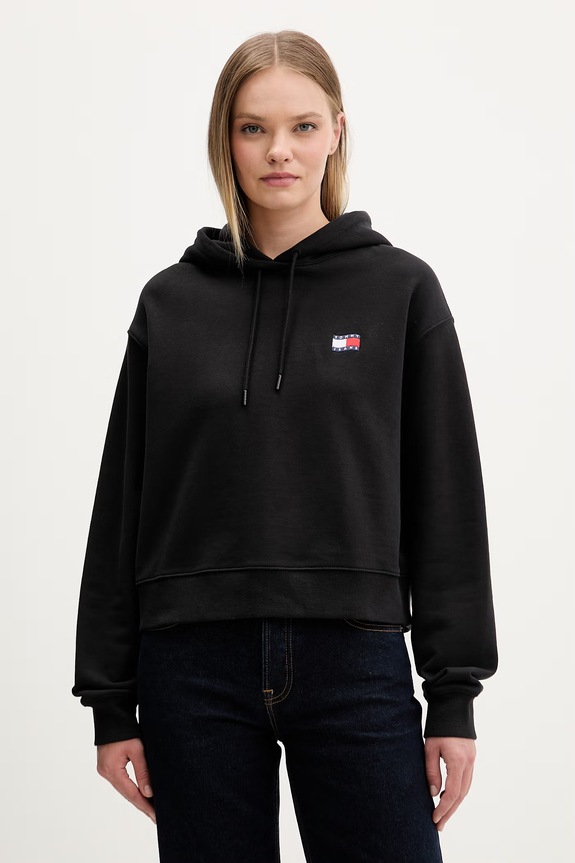 Odzież Tommy Jeans bluza z kapturem damska bawełniana DW0DW22357 czarny