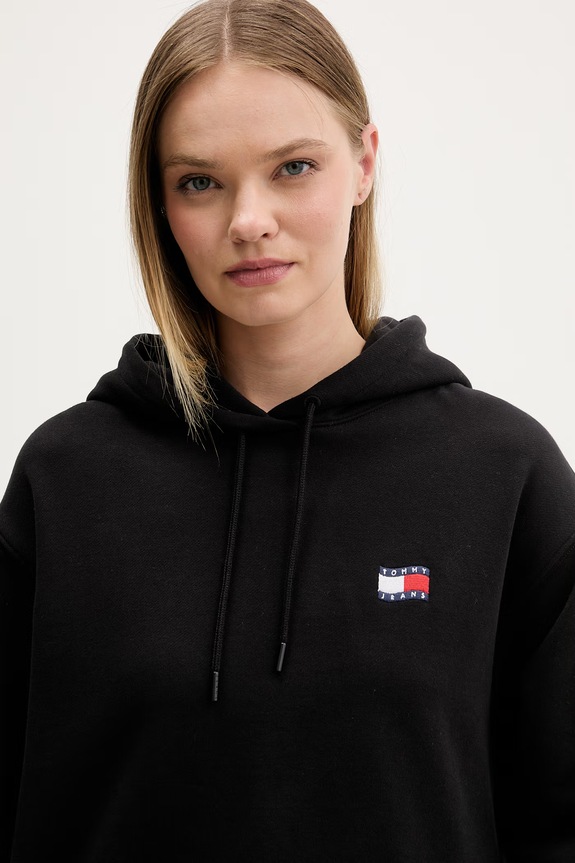 Tommy Jeans bluza z kapturem damska bawełniana czarny DW0DW22357