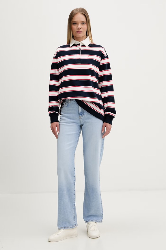 Tommy Jeans longsleeve damski bawełniany DW0DW22540 granatowy SS26