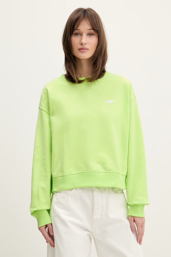 Tommy Jeans dukserica ženska od pamuka zelena DW0DW22996