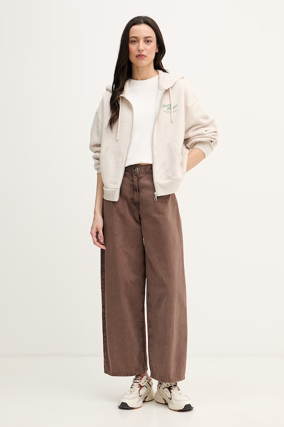 Tommy Hilfiger mikina na zips dámska bavlnená WW0WW47845 béžová SS26