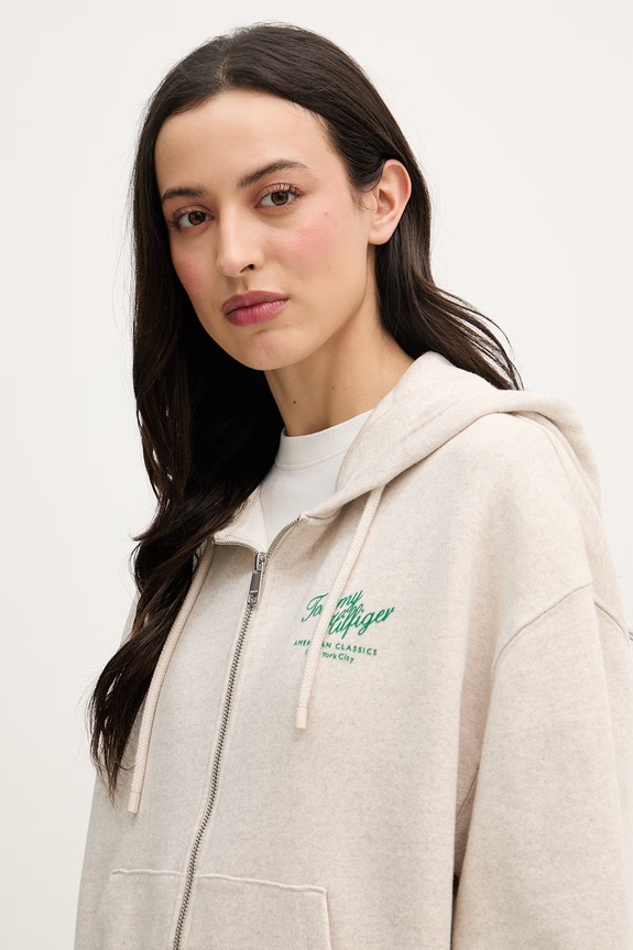 Tommy Hilfiger mikina na zips dámska bavlnená béžová WW0WW47845