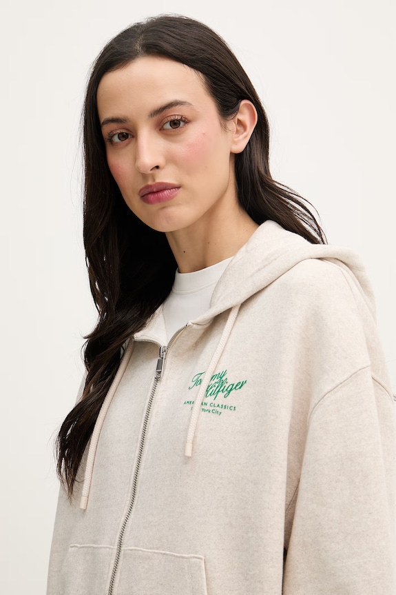 Tommy Hilfiger mikina na zips dámska bavlnená béžová WW0WW47845