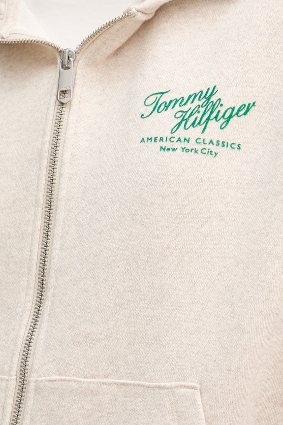 Tommy Hilfiger mikina na zips dámska bavlnená WW0WW47845 béžová
