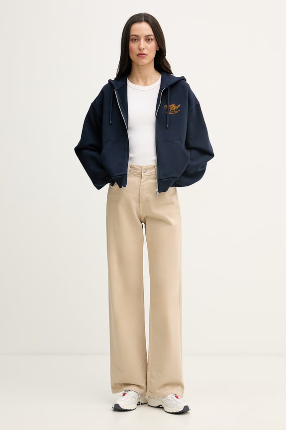 Tommy Hilfiger mikina na zips dámska bavlnená WW0WW47845 tmavomodrá SS26