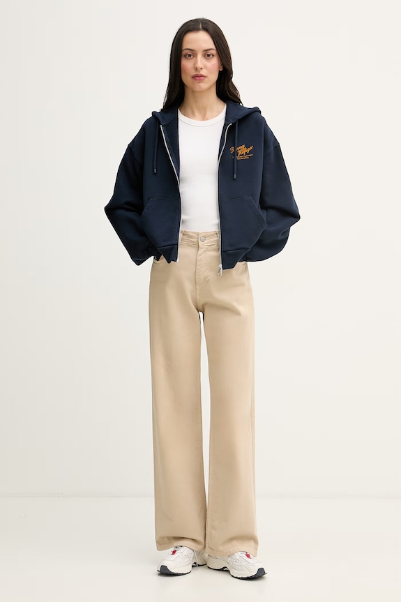Tommy Hilfiger mikina na zips dámska bavlnená WW0WW47845 tmavomodrá SS26