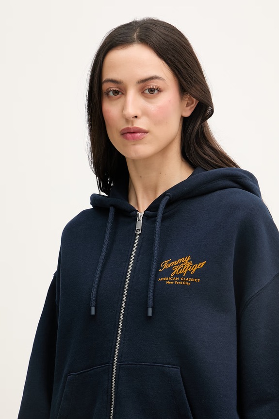 Tommy Hilfiger mikina na zips dámska bavlnená tmavomodrá WW0WW47845
