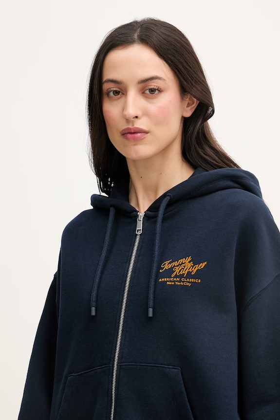 Tommy Hilfiger mikina na zips dámska bavlnená tmavomodrá WW0WW47845