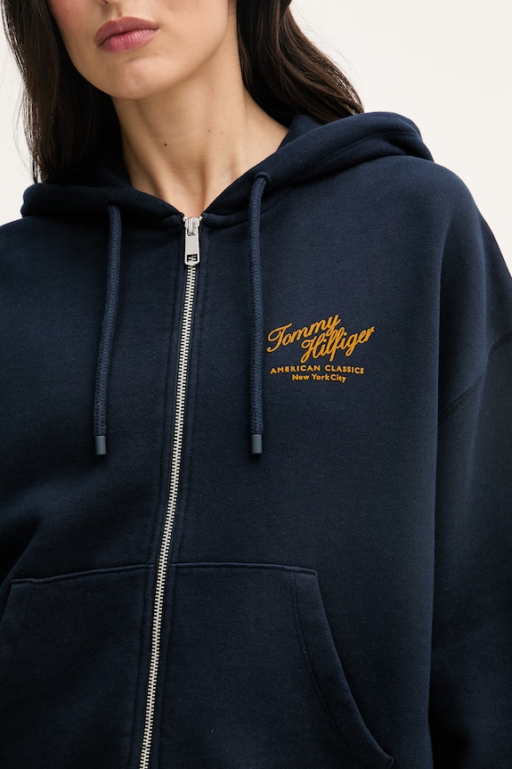 Tommy Hilfiger mikina na zips dámska bavlnená WW0WW47845 tmavomodrá