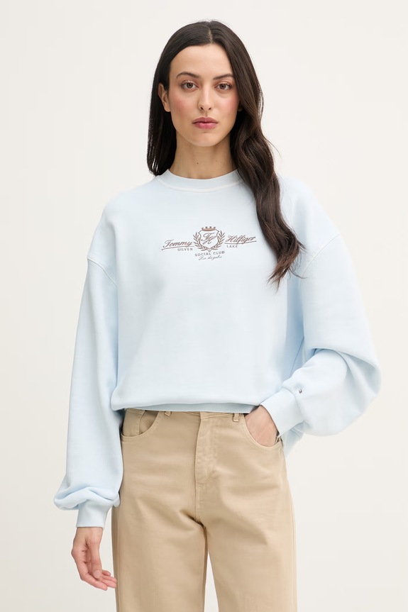 Tommy Hilfiger mikina dámska bavlnená modrá WW0WW48733