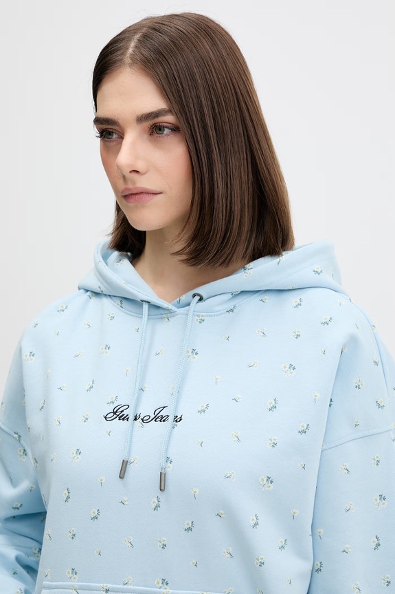 Guess Jeans mikina s kapucňou dámska bavlnená modrá W6GQ27.KE901