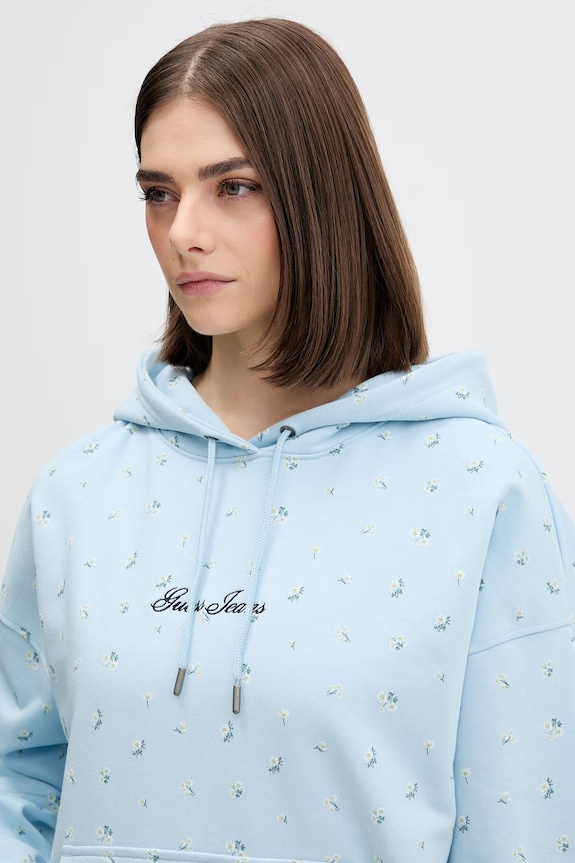 Guess Jeans mikina s kapucňou dámska bavlnená modrá W6GQ27.KE901