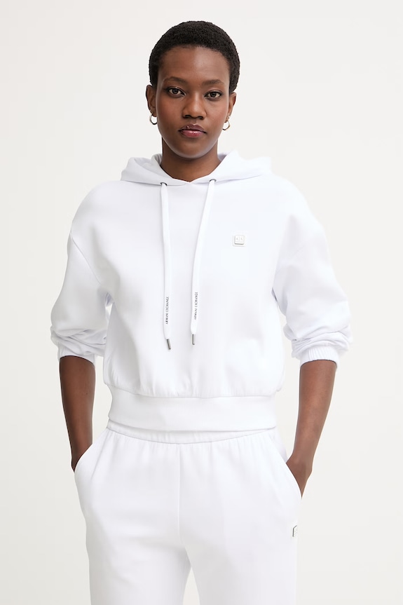 Armani Exchange mikina s kapucňou dámska bavlnená biela XW002217.AF10818