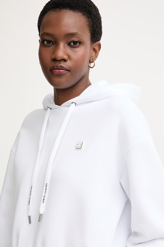 Armani Exchange mikina s kapucňou dámska bavlnená biela XW002217.AF10818