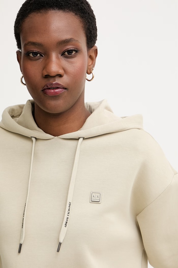 Armani Exchange bluza z kapturem damska bawełniana beżowy XW002217.AF10818