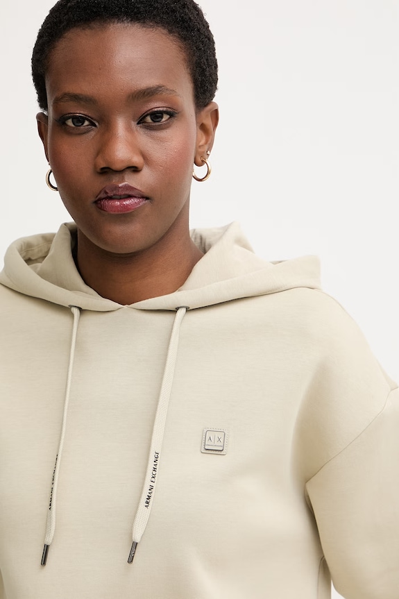 Armani Exchange bluza z kapturem damska bawełniana beżowy XW002217.AF10818