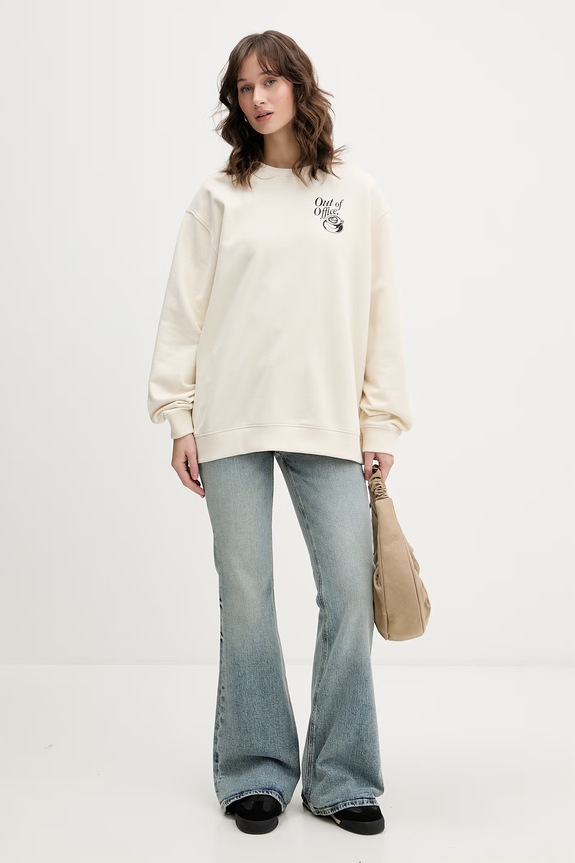 HUGO Blue oversize mikina dámska bavlnená Classic Crew_B_3 50560782 béžová SS26