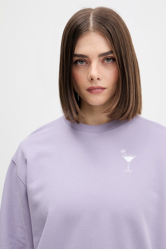 HUGO Blue oversize mikina dámska bavlnená Classic Crew_B_3 fialová 50560782