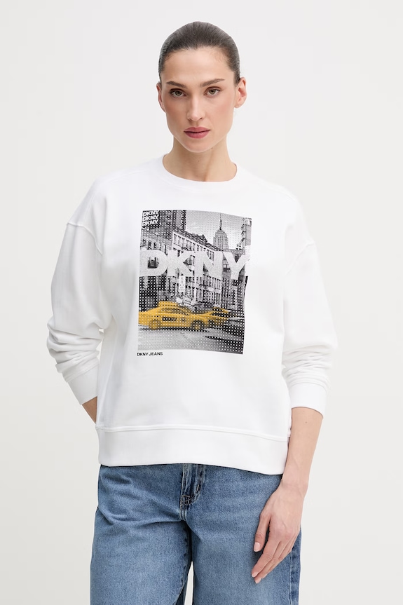 Dkny felpa in cotone applique bianco DJ6T1759