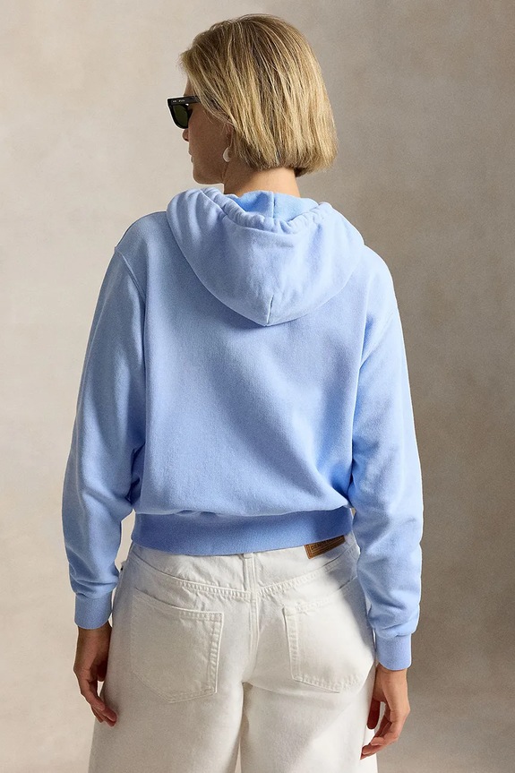 Polo Ralph Lauren mikina na zips s kapucňou dámska bavlnená ISLAND FLC-KNT-SWEATSHIRT 211971693503 modrá SS26