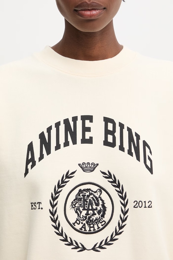 Anine Bing MILES SWEATSHIRT COLLEGIATE - CREAM Women's Cotton Sweatshirt beige A.08.12486.WKHA3