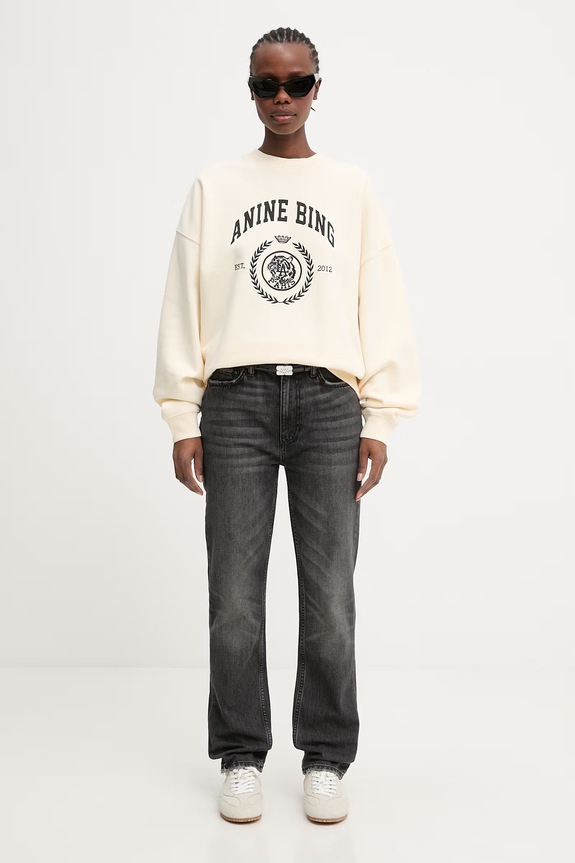 Anine Bing MILES SWEATSHIRT COLLEGIATE - CREAM Women's Cotton Sweatshirt A.08.12486.WKHA3 beige