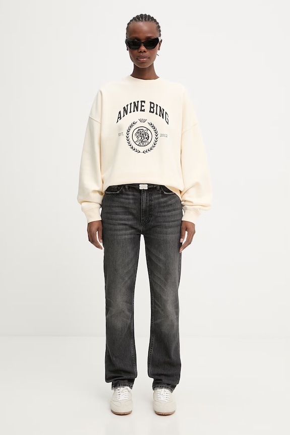 Anine Bing MILES SWEATSHIRT COLLEGIATE - CREAM Women's Cotton Sweatshirt A.08.12486.WKHA3 beige