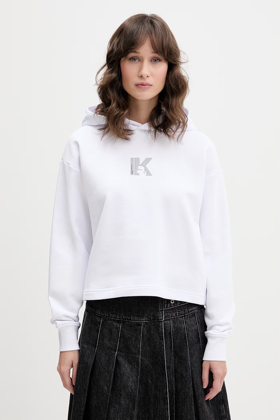 Karl Lagerfeld Jeans Mikina s kapucňou dámska bavlnená biela B2W20037