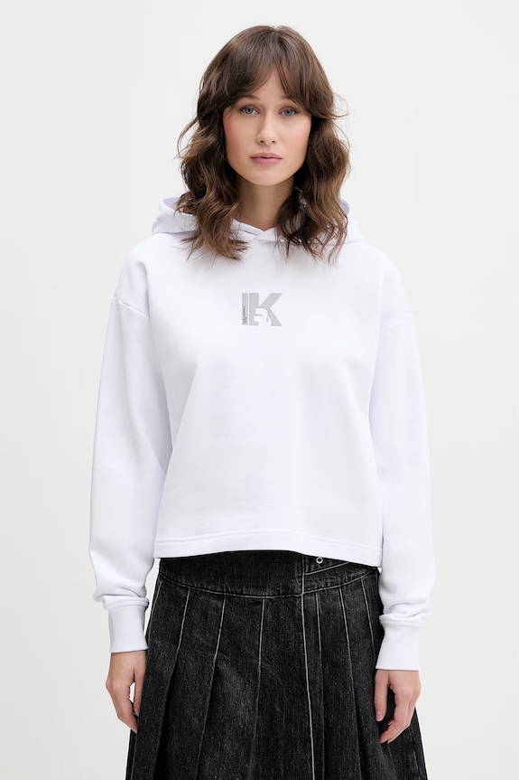 Karl Lagerfeld Jeans Mikina s kapucňou dámska bavlnená biela B2W20037