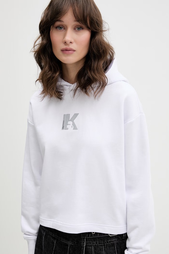 Karl Lagerfeld Jeans Mikina s kapucňou dámska bavlnená biela B2W20037