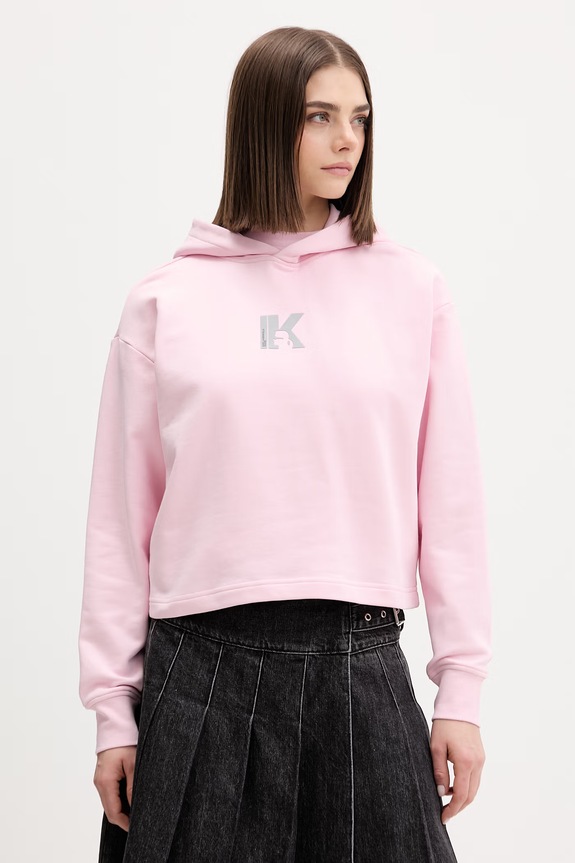 Karl Lagerfeld Jeans hanorac cu glugă pentru femei, din bumbac roz B2W20037