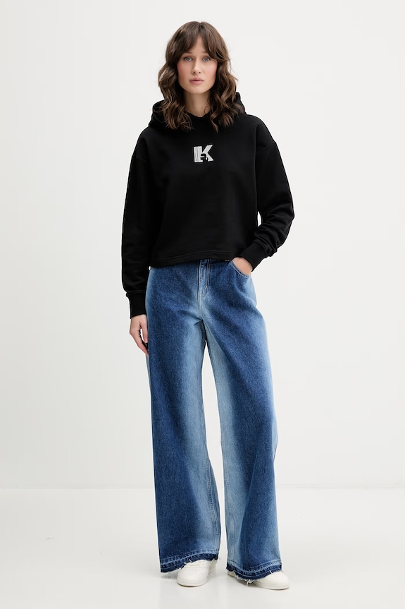 Karl Lagerfeld Jeans mikina s kapucňou dámska bavlnená B2W20037 čierna SS26