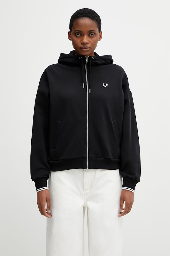 Fred Perry cipzáras melegítőfelső női pamut fekete G2164