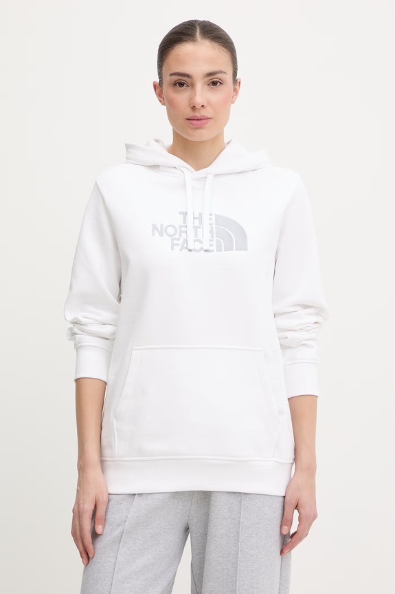 The North Face bluza z kapturem damska z bawełny DREW PEAK biały NF0A89EHMV51