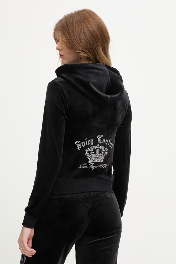Juicy Couture hanorac cu glugă de damă din velur GOTHIC CROWN negru JCBAS126805