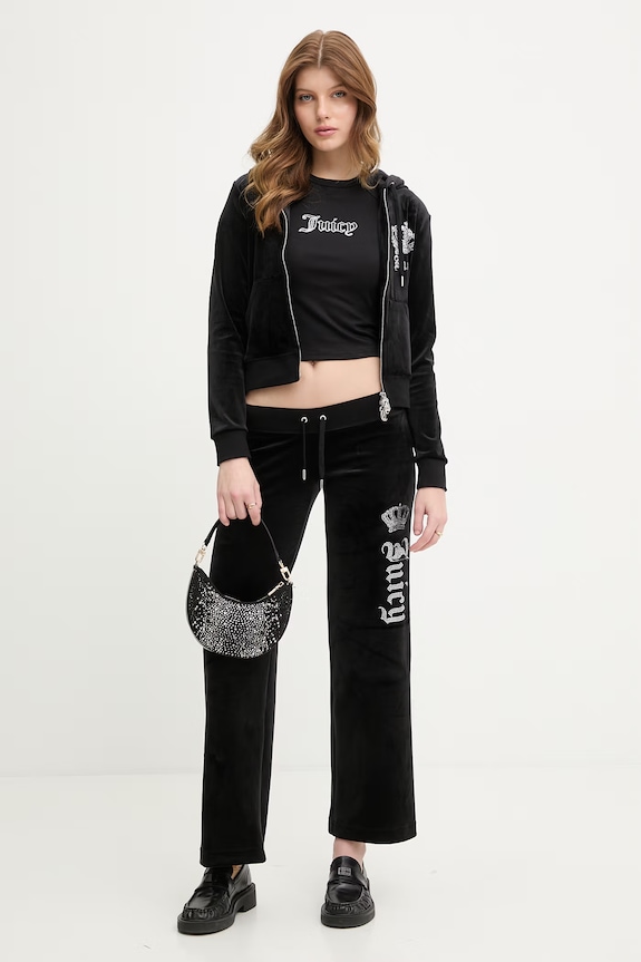 Juicy Couture hanorac cu glugă de damă din velur GOTHIC CROWN JCBAS126805 negru SS26