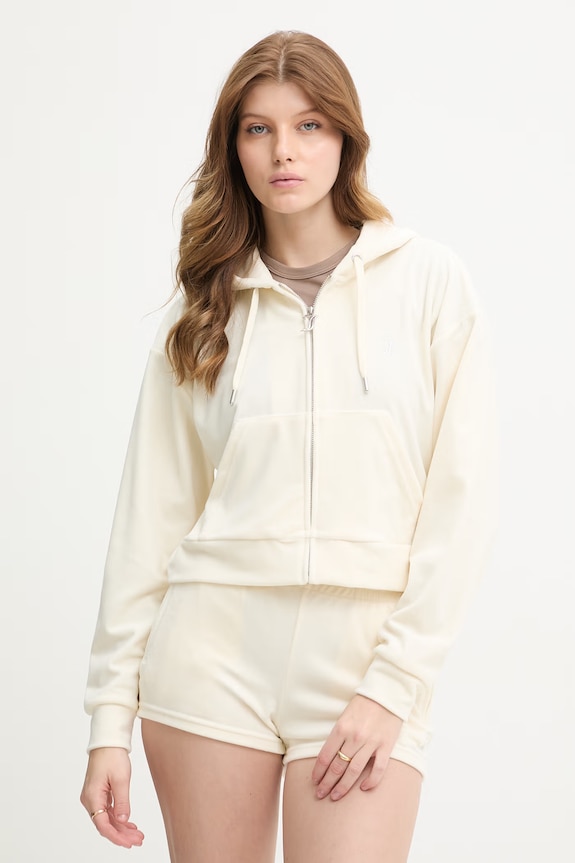 Juicy Couture hanorac cu glugă de damă din velur ICCLE HOODIE bej JCWAS126304