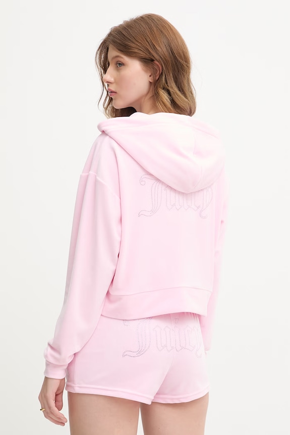 Juicy Couture hanorac cu glugă femeiesc din velur ICCLE HOODIE roz JCWAS126304