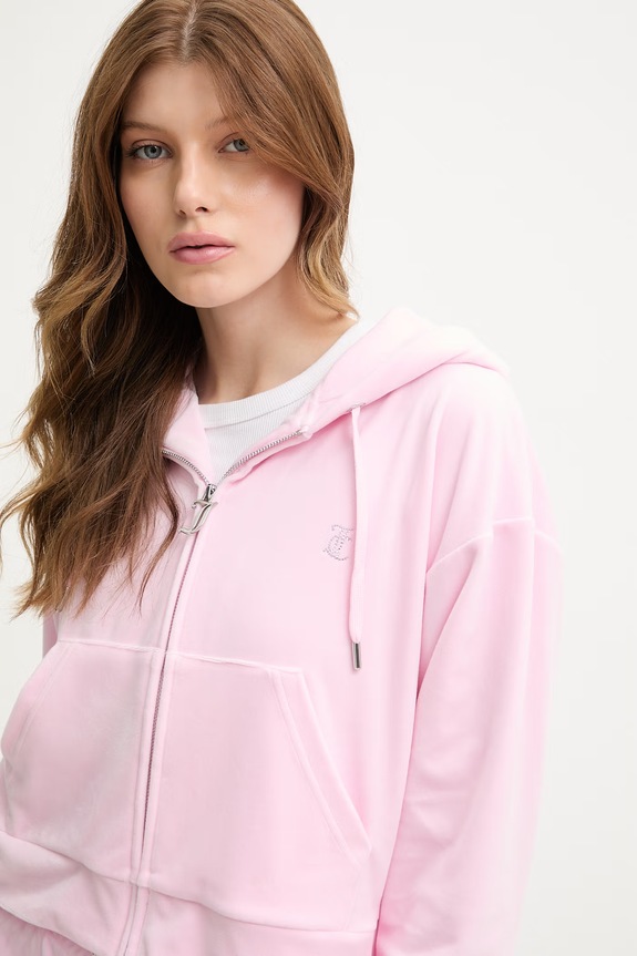 Îmbrăcăminte Juicy Couture hanorac cu glugă femeiesc din velur ICCLE HOODIE JCWAS126304 roz